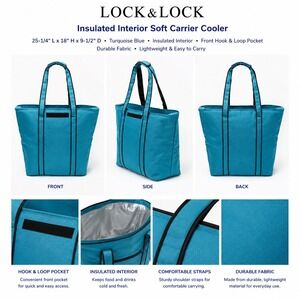 Lock & Lock Insulated Soft Carrier Cooler Turquoise Blue Large Tote Bag NWOT